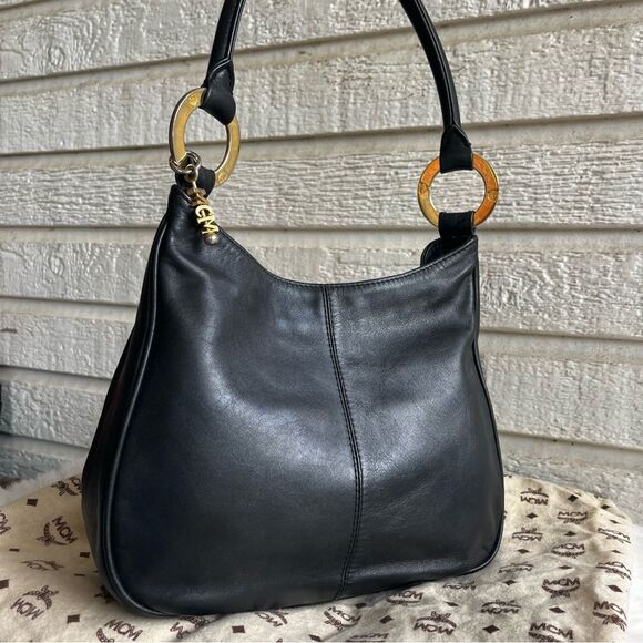MCM Handbags - MCM Black Leather Vintage Y2K Hobo Shoulder Bag Charm